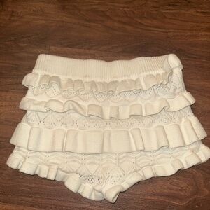 Kids Ruffled Knit Shorts - Cream